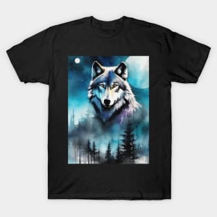 Timber Wolf in Watercolor and Charcoal T-Shirt